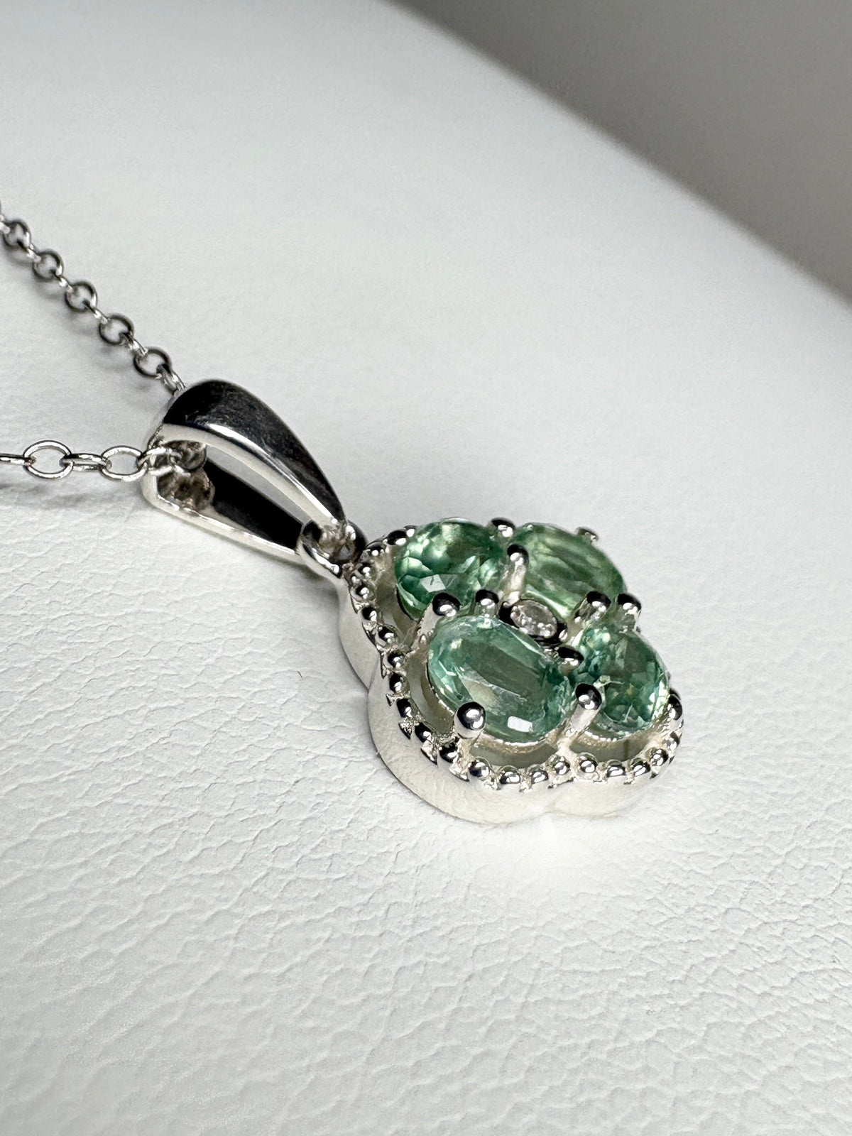 Chrome Kyanite Quatrefoil Pendant Necklace in Sterling Silver 18"