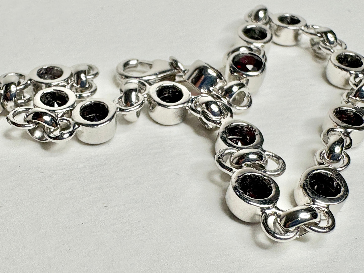 Arizona Anthill Garnet Bezel Set Link Bracelet in Sterling Silver Adjustable 8.25