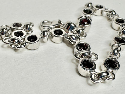 Arizona Anthill Garnet Bezel Set Link Bracelet in Sterling Silver Adjustable 8.25