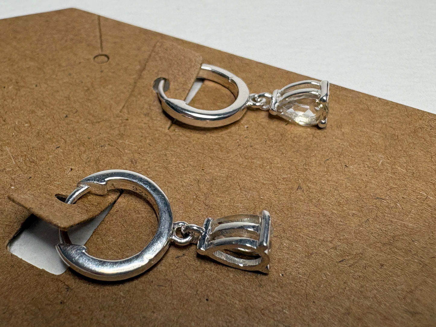 Oregon Sunstone Yellow Pear Dangle Drop Hoop Earrings Sterling Silver