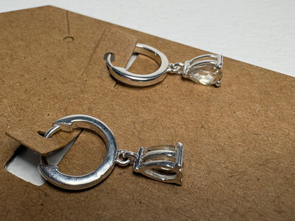 Oregon Sunstone Yellow Pear Dangle Drop Hoop Earrings Sterling Silver