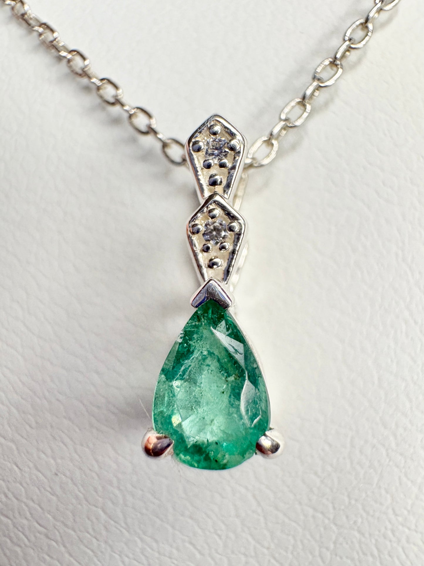 Zambian Emerald Pear Shaped Solitaire Pendant Necklace Sterling Silver 19"