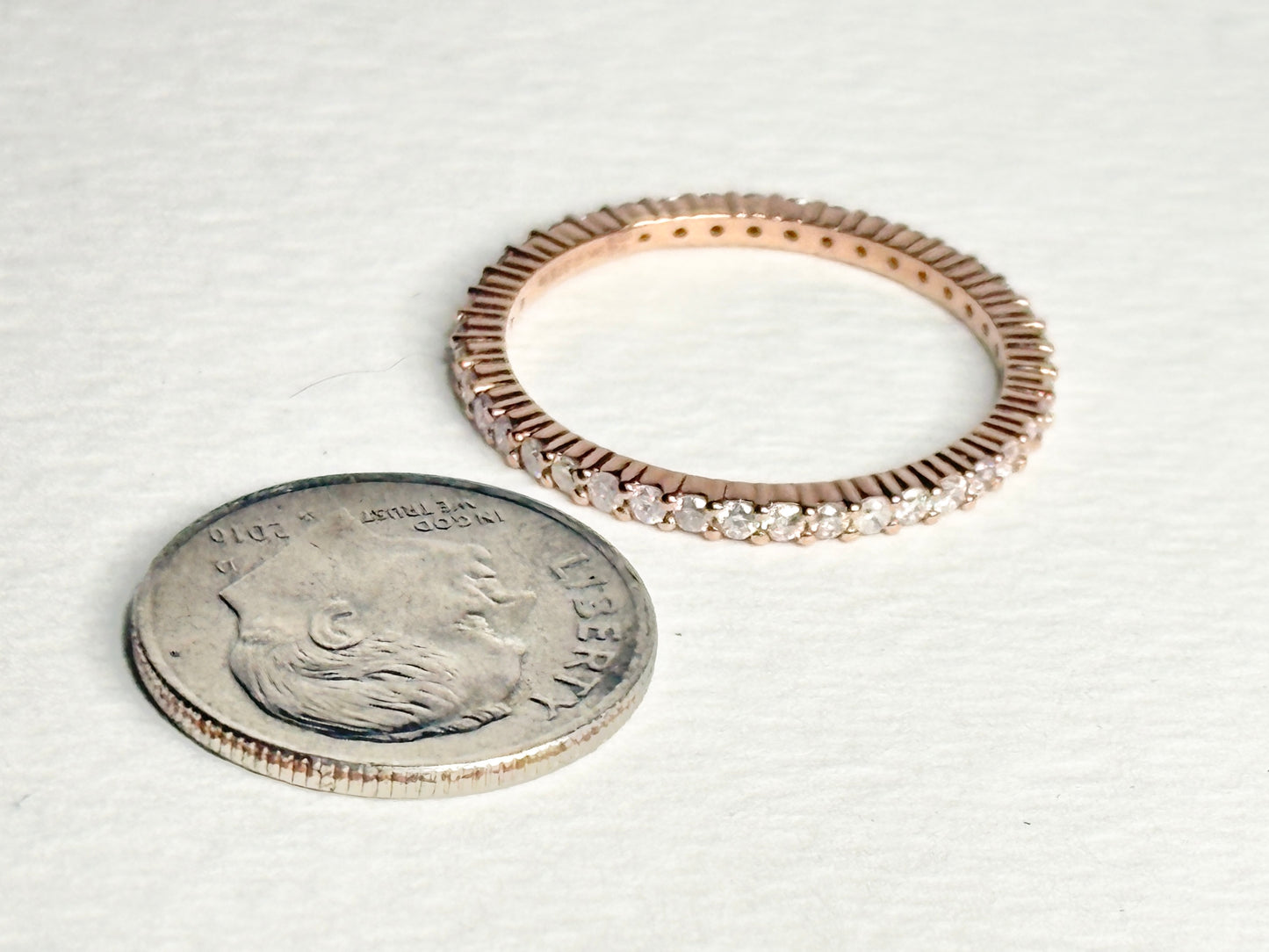Natural Faint to Very Light Natural Pink Diamond Stackable Full Eternity Band Ring 9k Rose Gold size 8