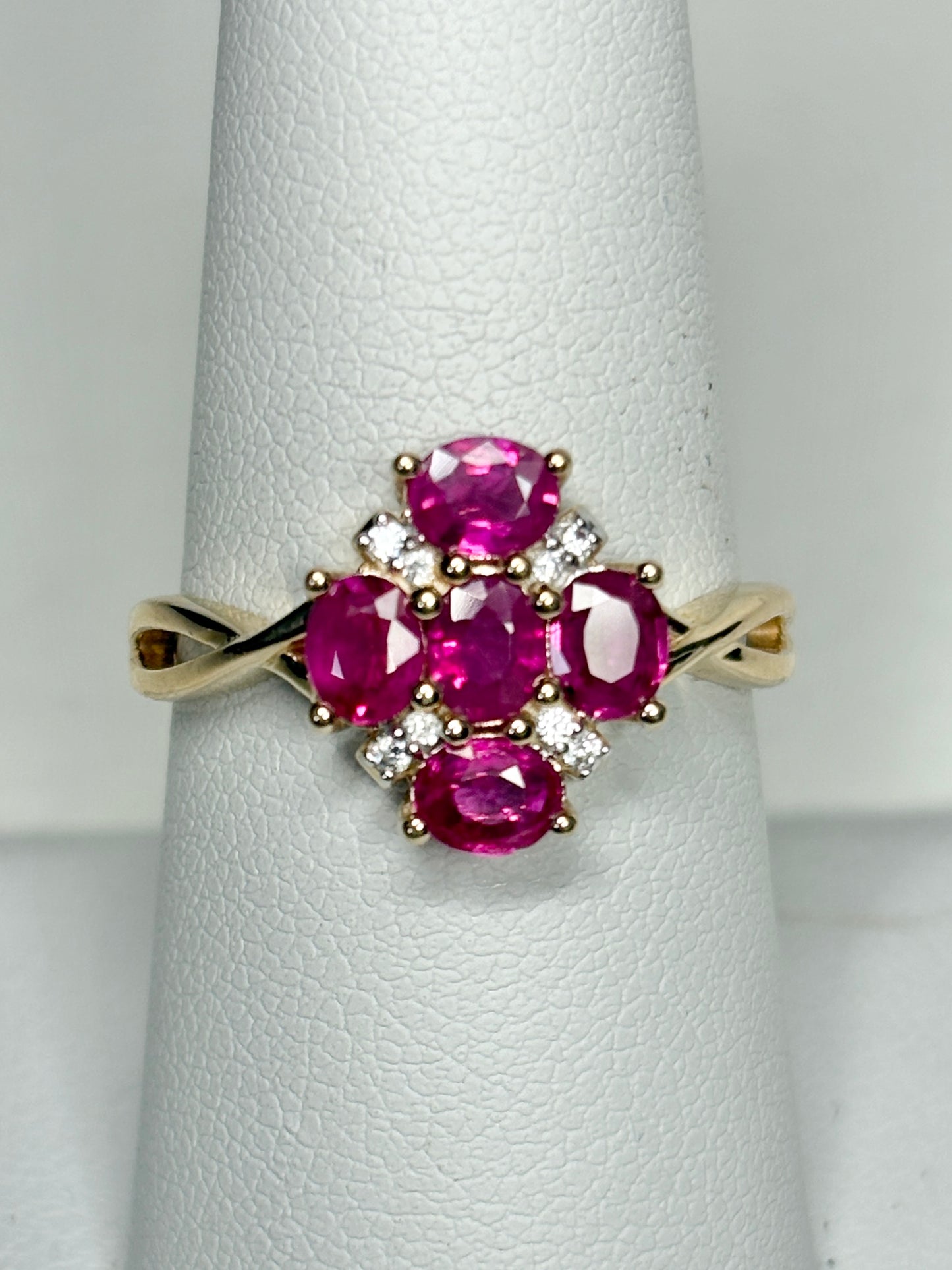 Burmese Ruby Cluster Ring 9k Gold size 8