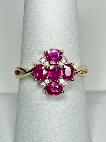Burmese Ruby Cluster Ring 9k Gold size 8