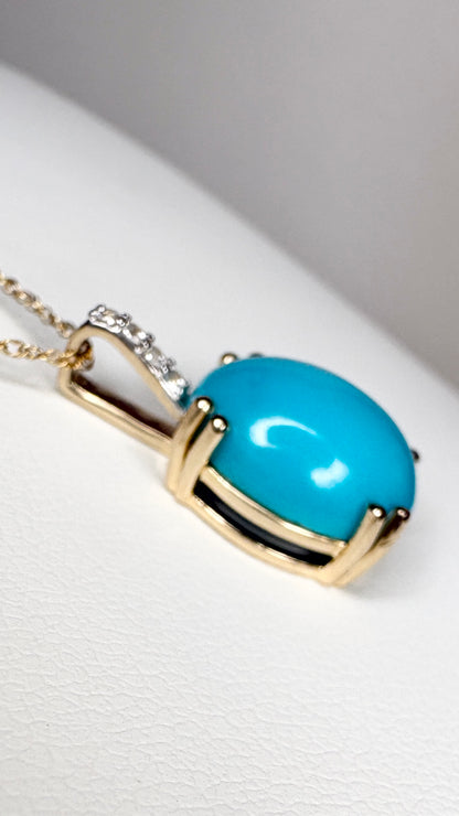 Sleeping Beauty Turquoise Pendant Necklace in 9k Gold with 10k Chain 18"