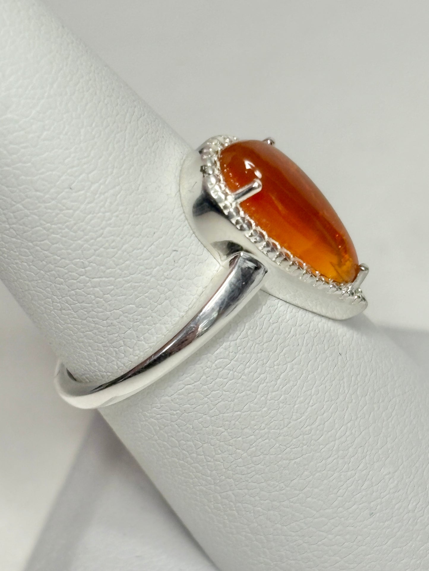 Oregon Fire Opal Cabochon Teardrop Ring Sterling Silver size 7