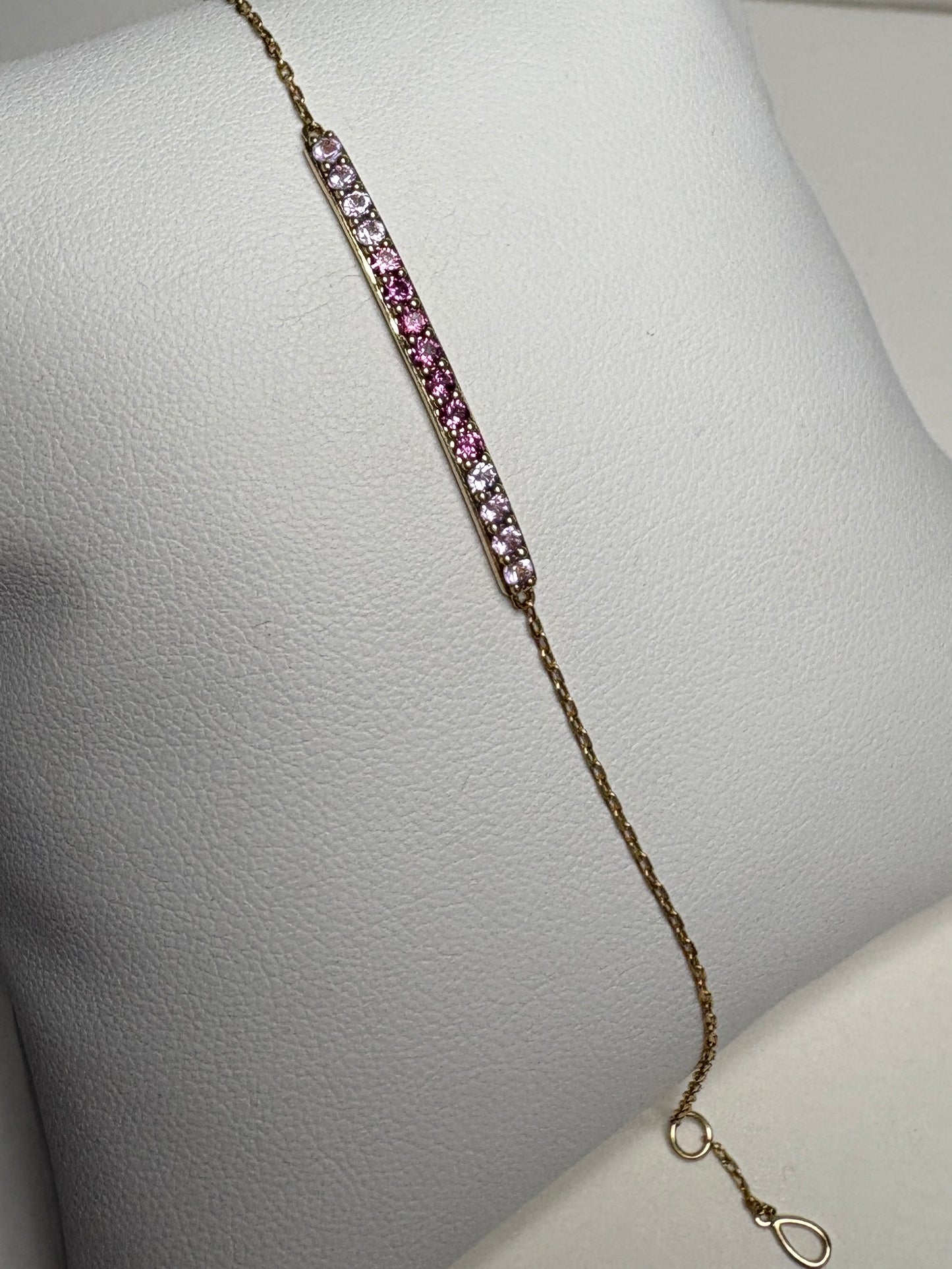 Bony Levy Rhodolite and Amethyst Bar Link Adjustable Bracelet Solid 14k Gold 6.5-7"