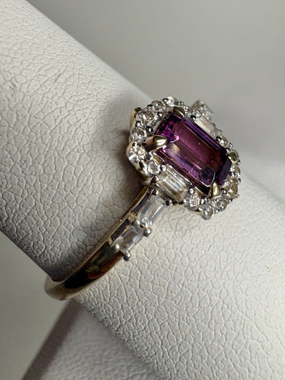 Rhodolite Zircon Halo Ring 9k Gold Size 8