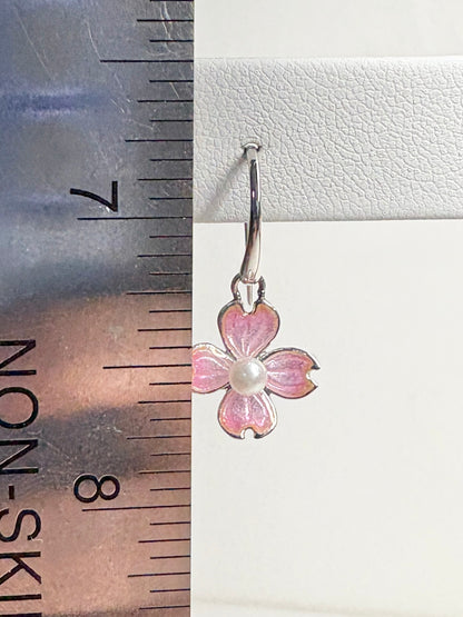 Pink Dogwood Wire Earrings-Akoya Pearls. Sterling Silver