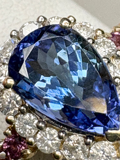 Natural Pear Tanzanite and Diamond Halo Ring Solid 14k Gold Ring size 6.25 - New Life Jewelry
