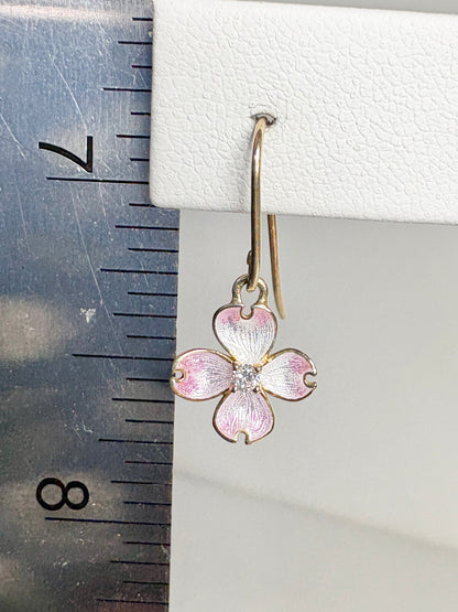 Silver.Gold Plated White Dogwood Wire Earrings. -Diamonds