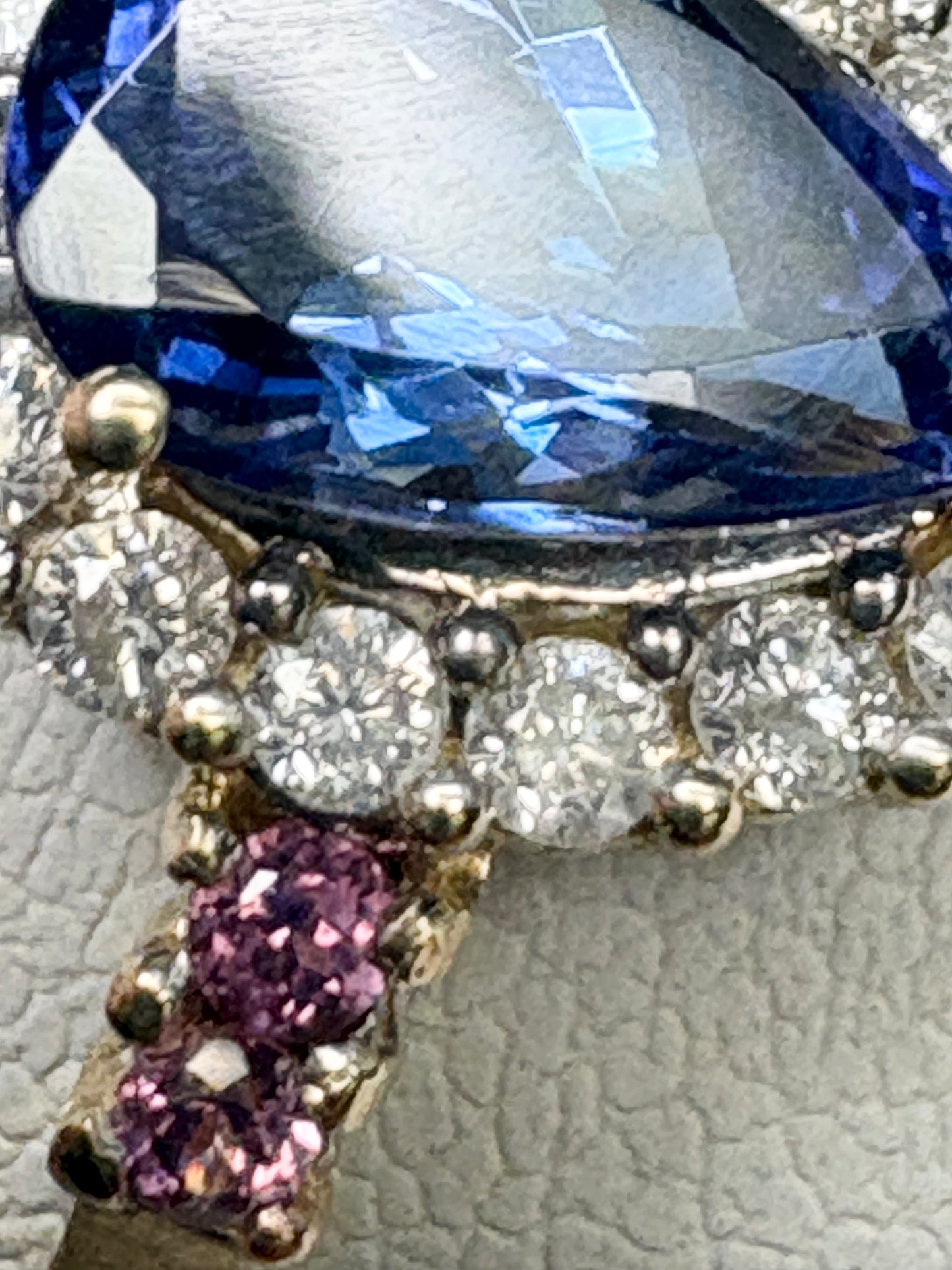 Natural Pear Tanzanite and Diamond Halo Ring Solid 14k Gold Ring size 6.25 - New Life Jewelry
