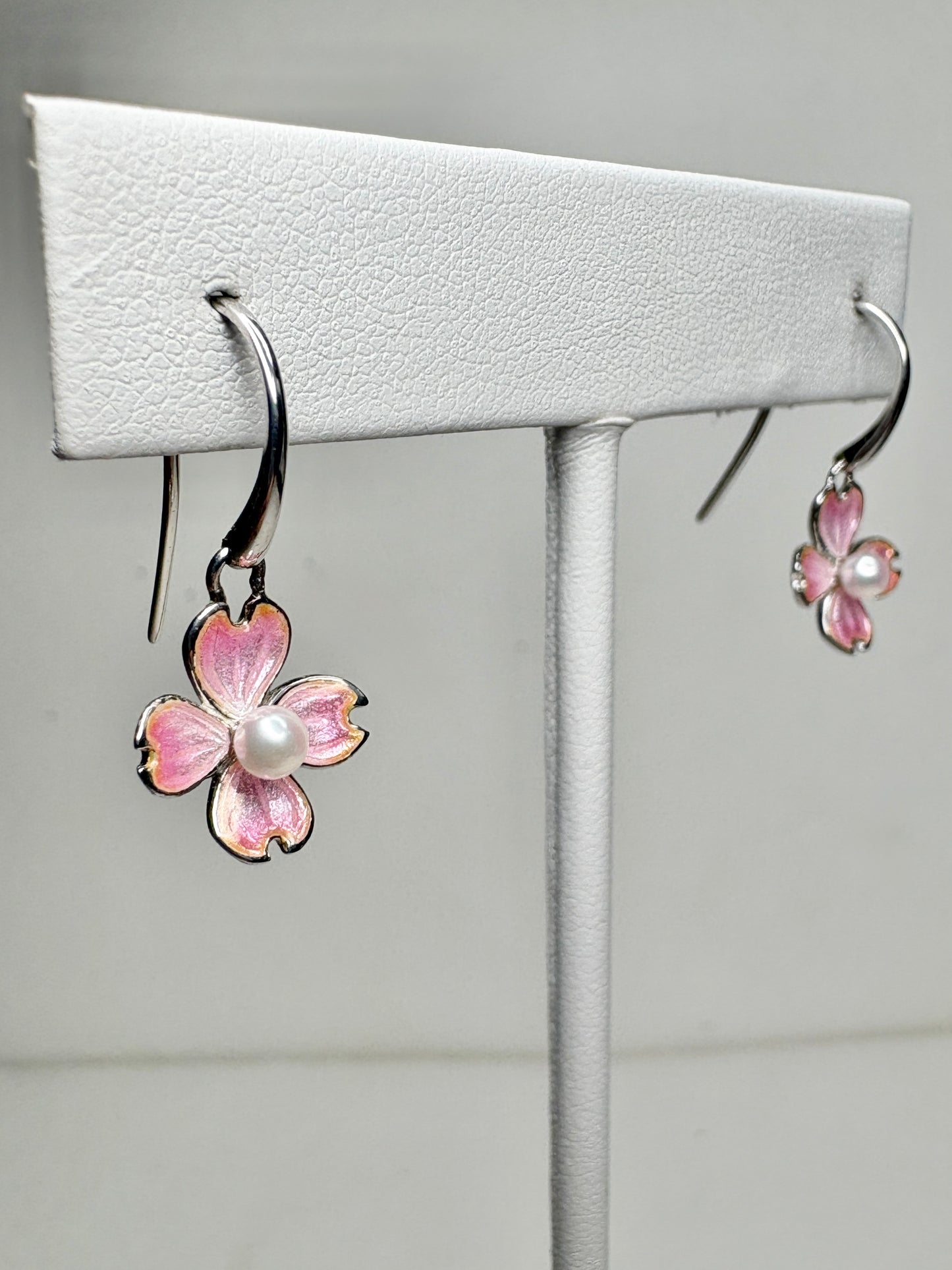 Pink Dogwood Wire Earrings-Akoya Pearls. Sterling Silver