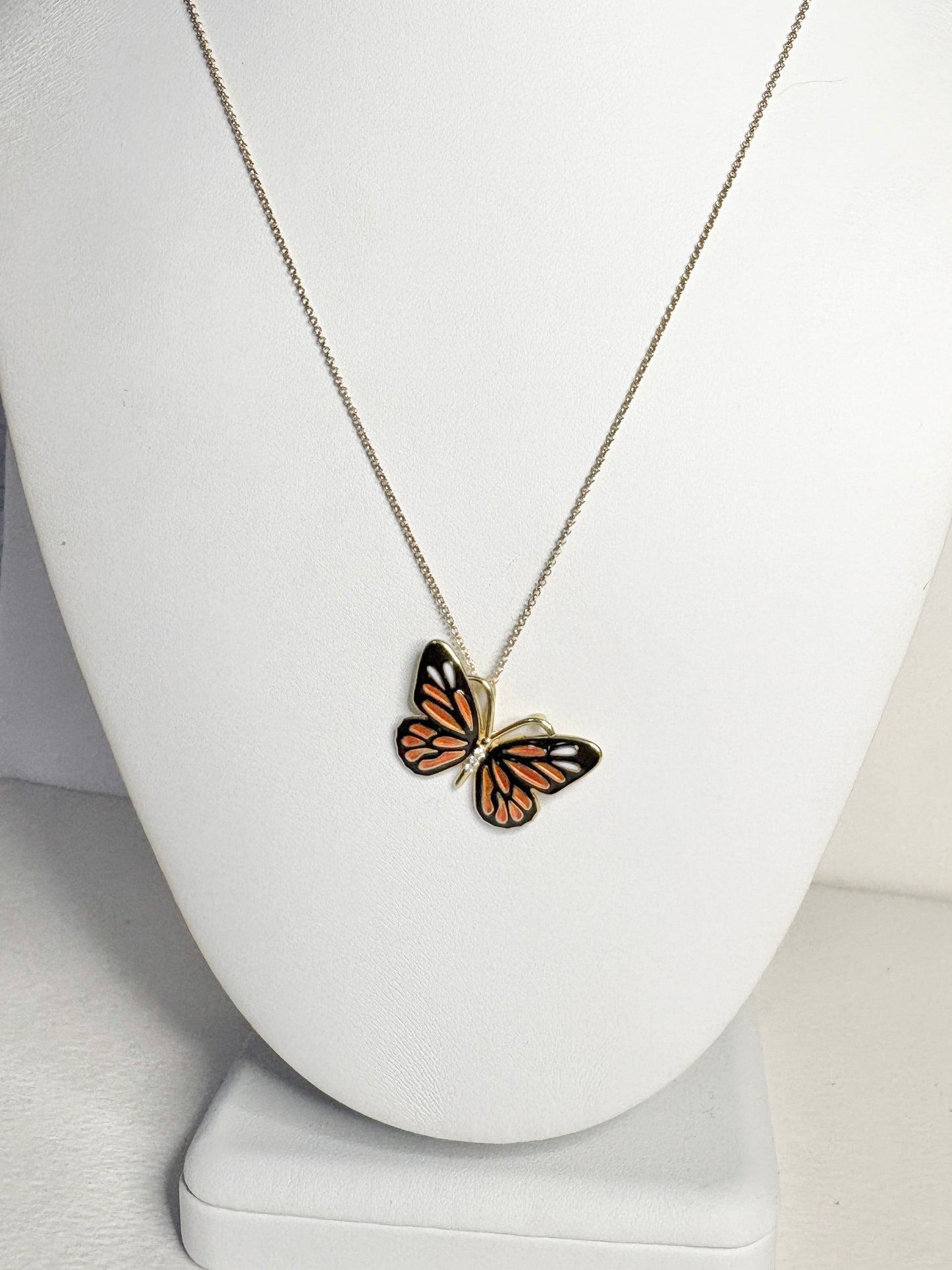 Silver.Gold Plated Monarch Butterfly Pendant. -Diamonds
