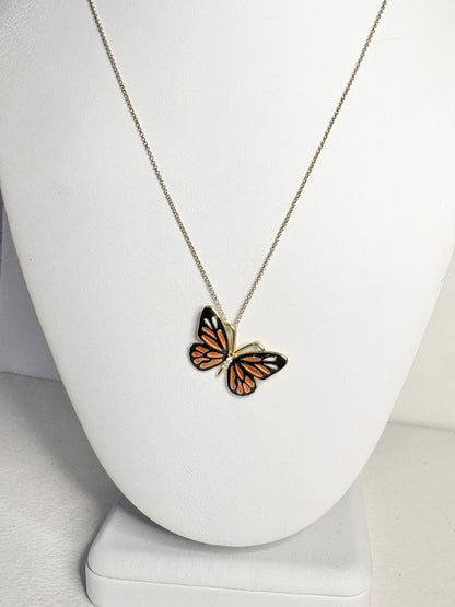 Silver.Gold Plated Monarch Butterfly Pendant. -Diamonds