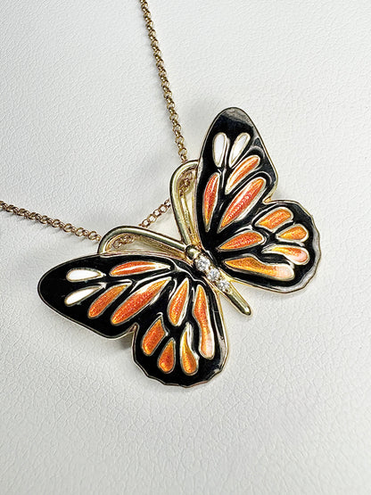 Silver.Gold Plated Monarch Butterfly Pendant. -Diamonds