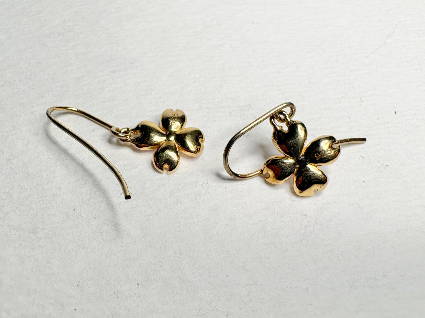 Silver.Gold Plated White Dogwood Wire Earrings. -Diamonds
