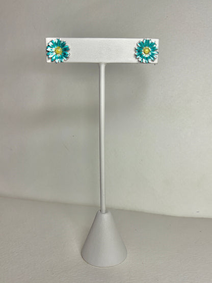 Turquoise Gerbera Post Earrings. Sterling Silver