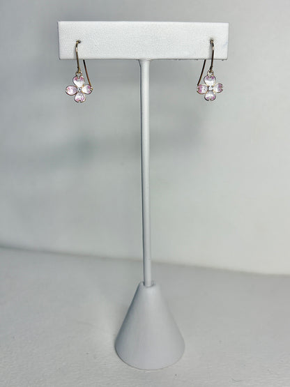 Silver.Gold Plated White Dogwood Wire Earrings. -Diamonds