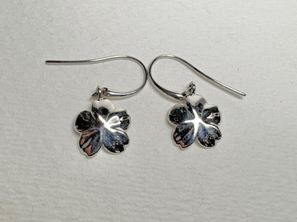 White Cherry Blossom Wire Earrings. Sterling Silver-Pink Sapphire