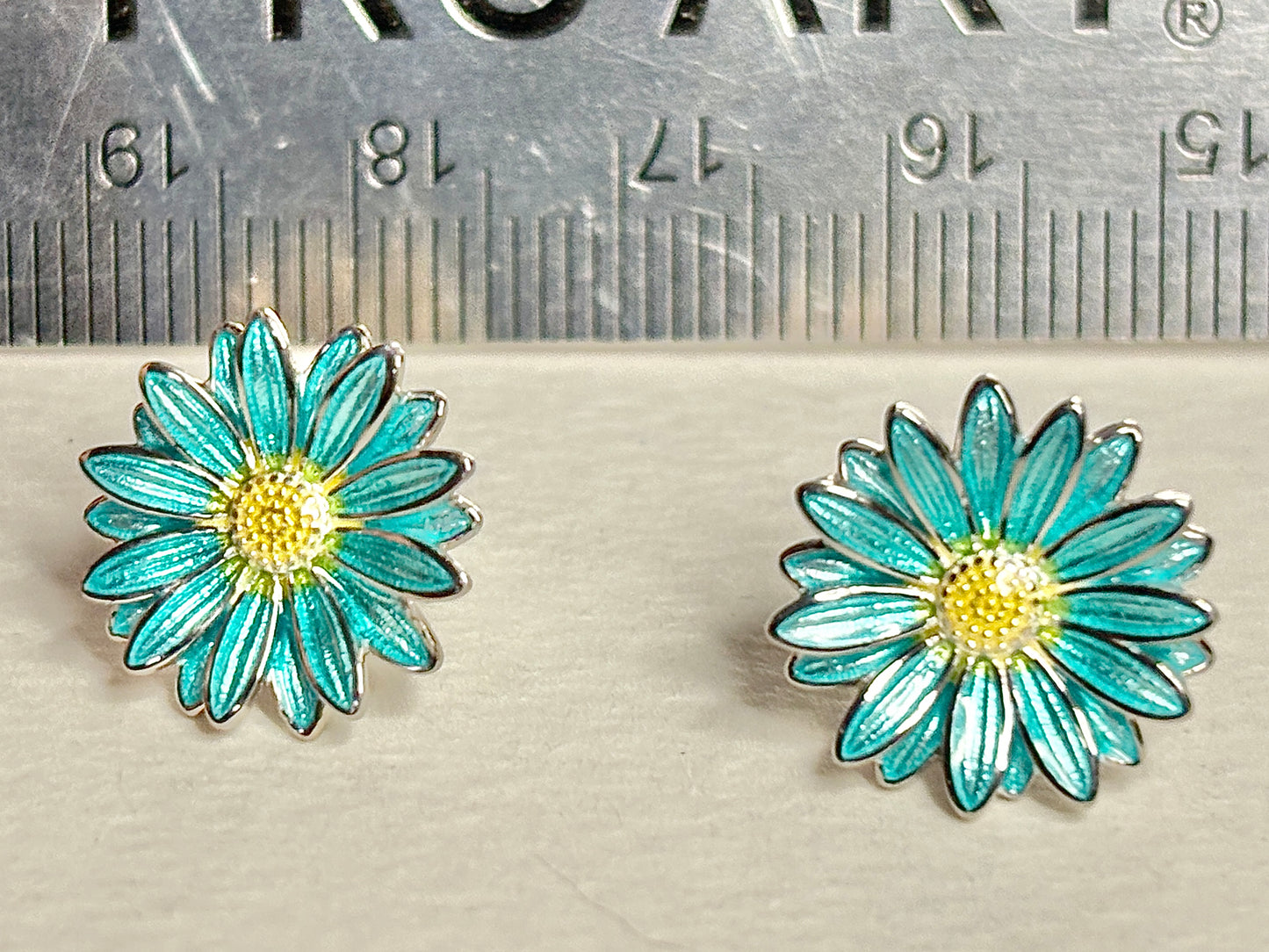 Turquoise Gerbera Post Earrings. Sterling Silver
