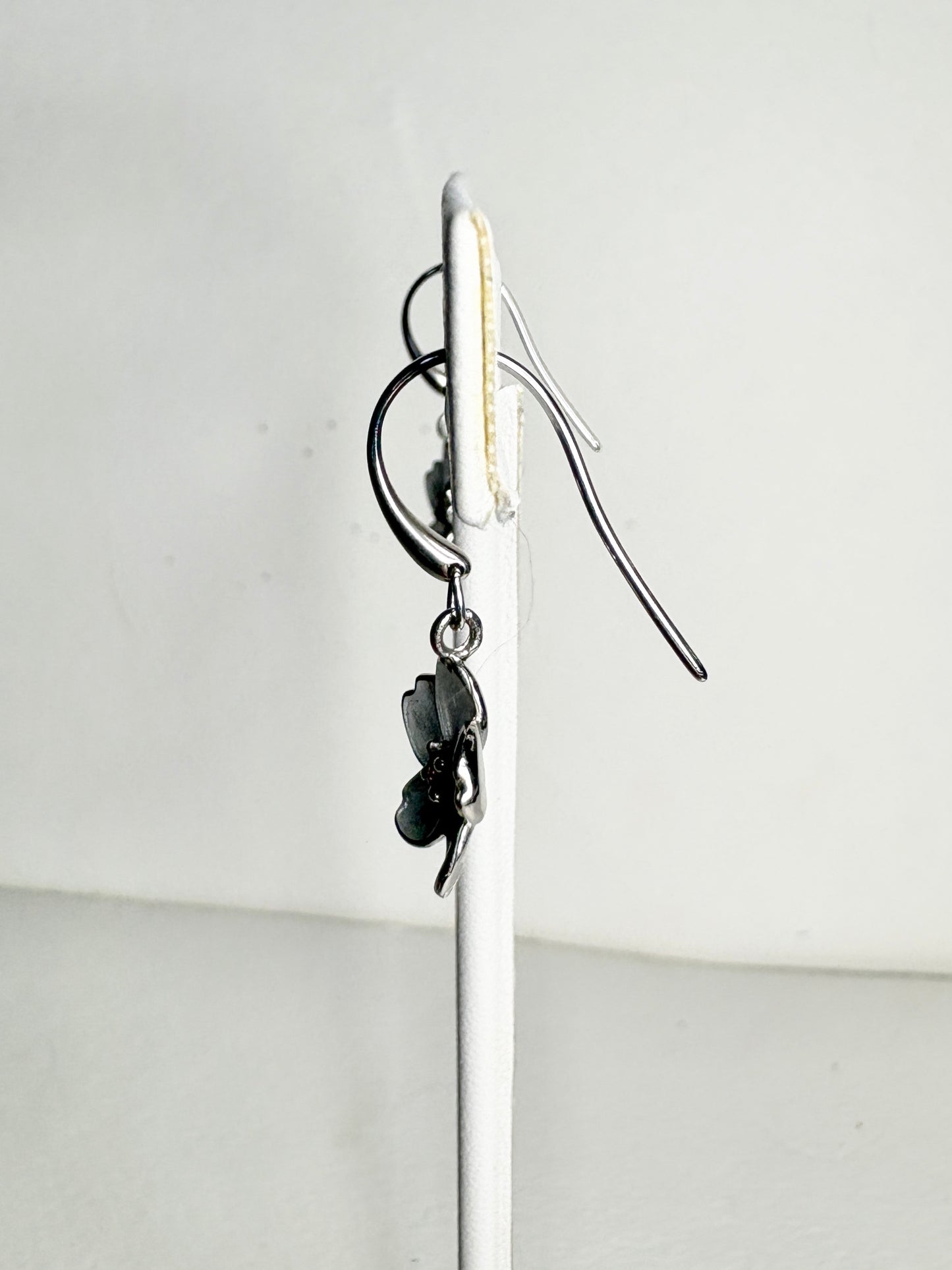 White Cherry Blossom Wire Earrings. Sterling Silver-Pink Sapphire