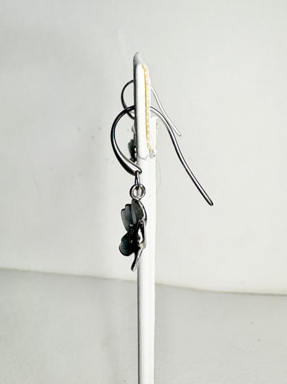 White Cherry Blossom Wire Earrings. Sterling Silver-Pink Sapphire