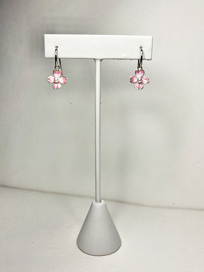 Pink Dogwood Wire Earrings-Akoya Pearls. Sterling Silver