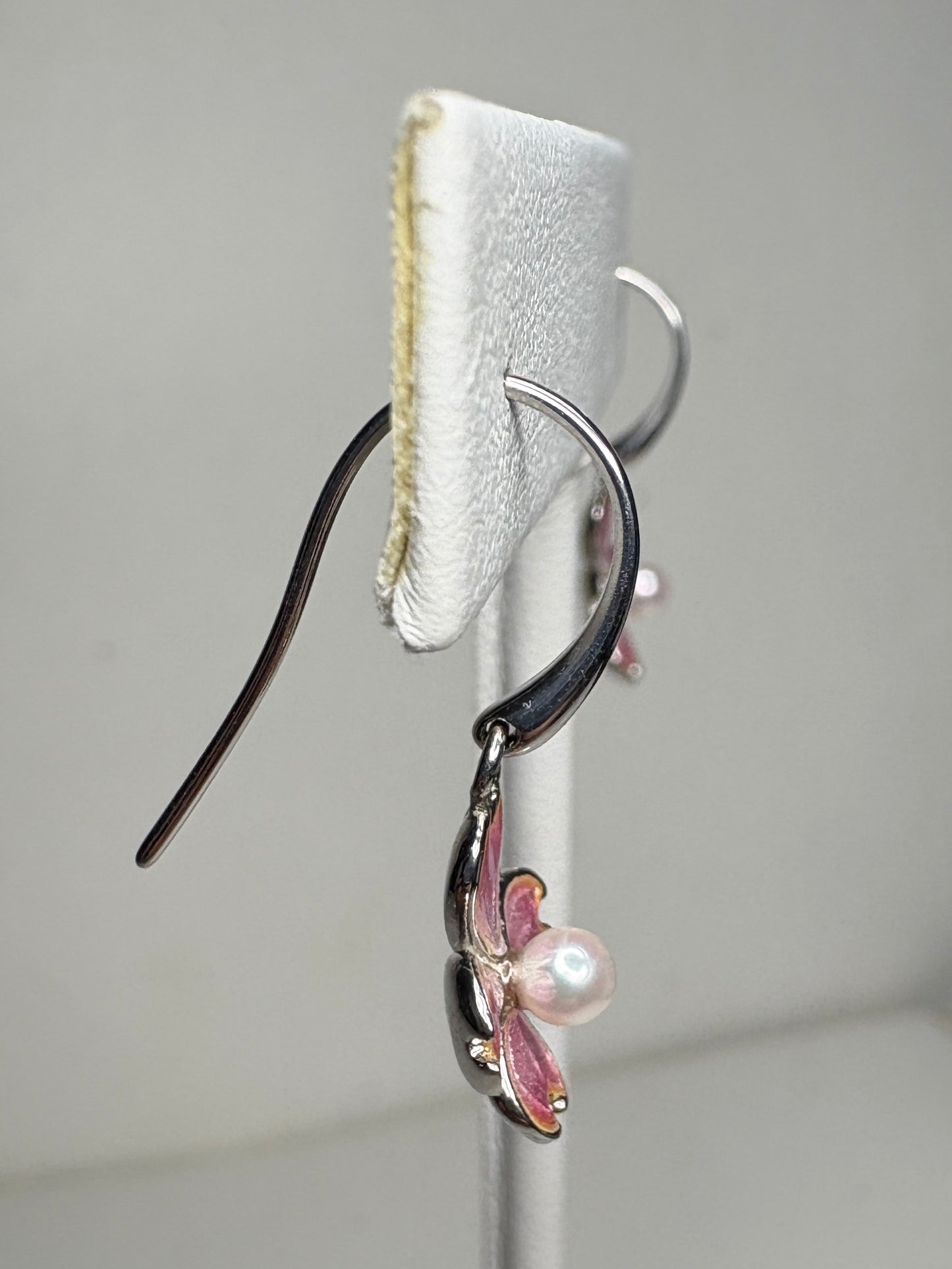 Pink Dogwood Wire Earrings-Akoya Pearls. Sterling Silver