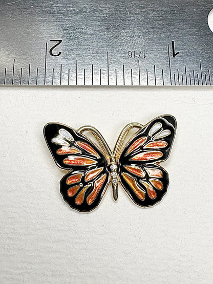 Silver.Gold Plated Monarch Butterfly Pendant. -Diamonds