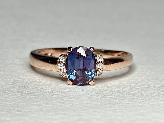 Russian Lab Grown Alexandrite Chrysoberyl and Diamond Ring Solid 10k Rose Gold size 8.75