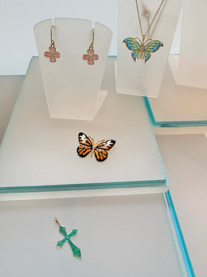Silver.Gold Plated Monarch Butterfly Pendant. -Diamonds