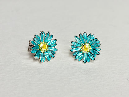 Turquoise Gerbera Post Earrings. Sterling Silver