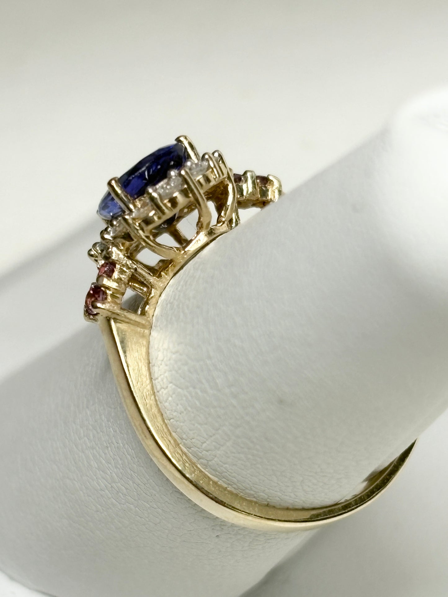 Natural Pear Tanzanite and Diamond Halo Ring Solid 14k Gold Ring size 6.25 - New Life Jewelry