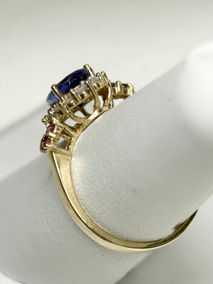 Natural Pear Tanzanite and Diamond Halo Ring Solid 14k Gold Ring size 6.25 - New Life Jewelry
