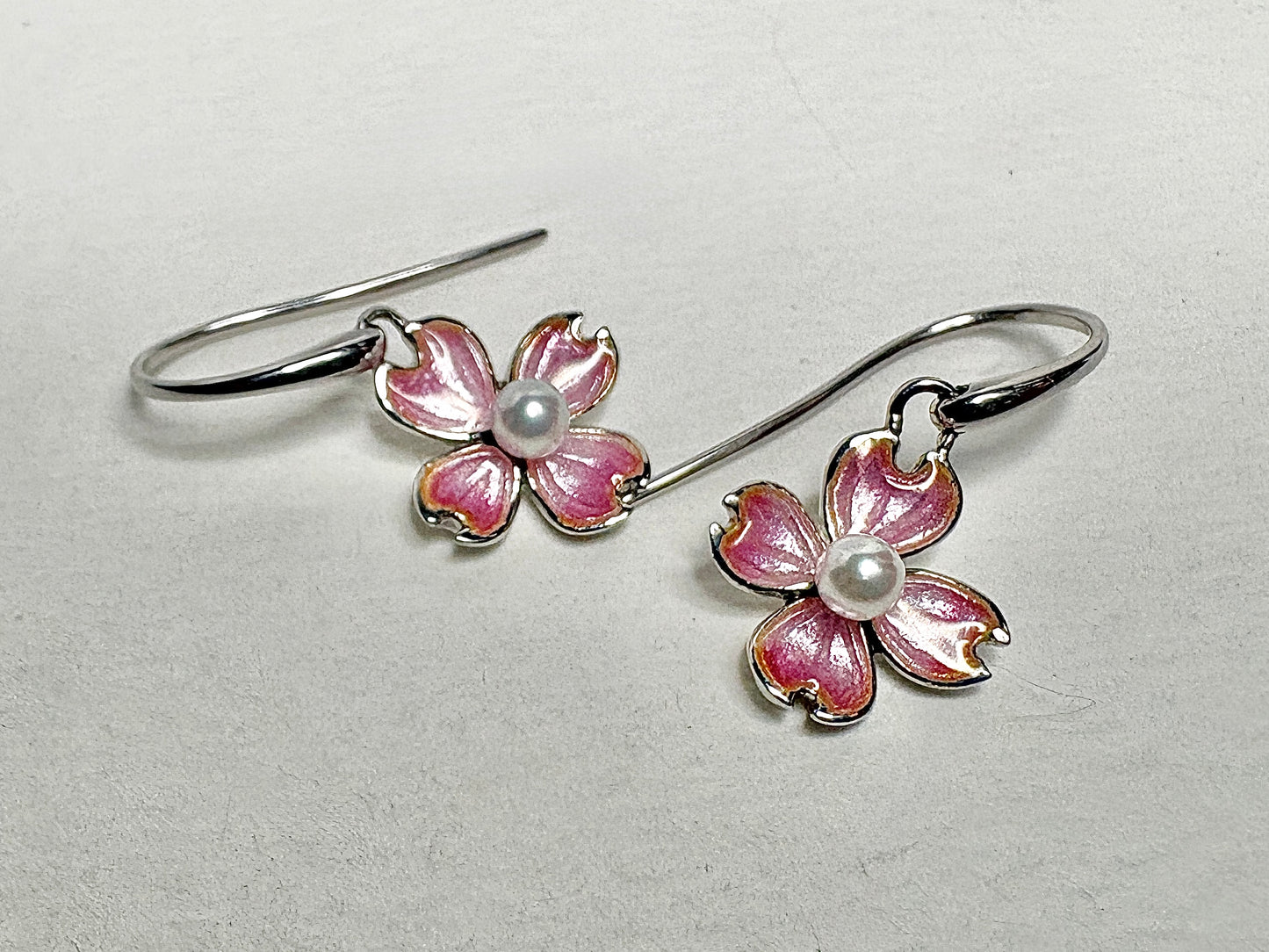 Pink Dogwood Wire Earrings-Akoya Pearls. Sterling Silver