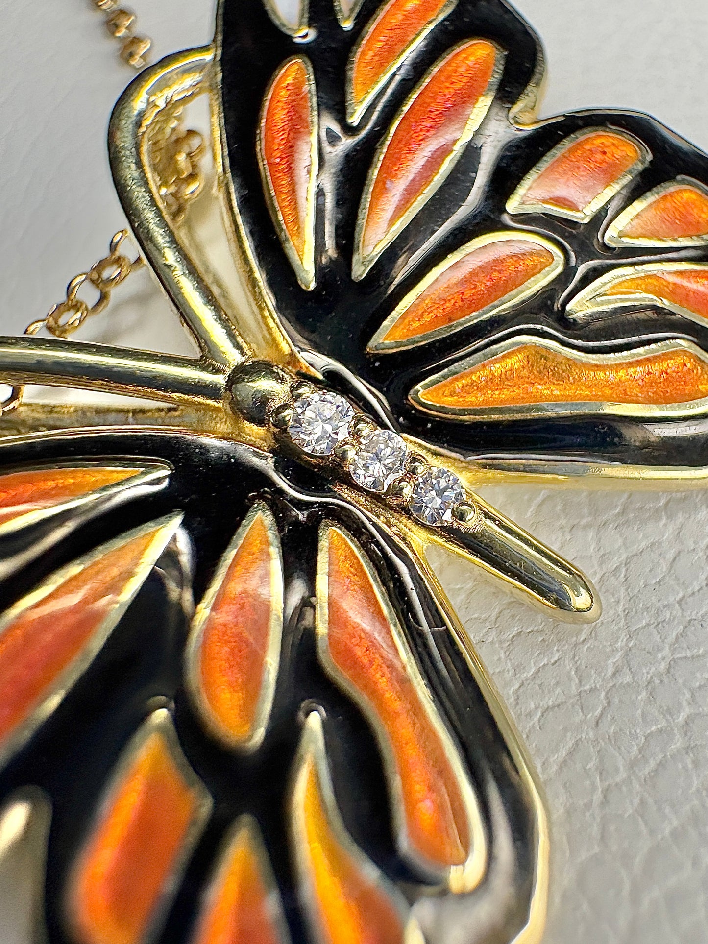Silver.Gold Plated Monarch Butterfly Pendant. -Diamonds