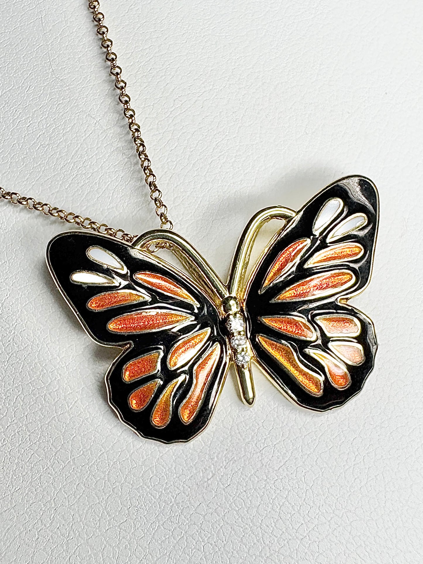 Silver.Gold Plated Monarch Butterfly Pendant. -Diamonds