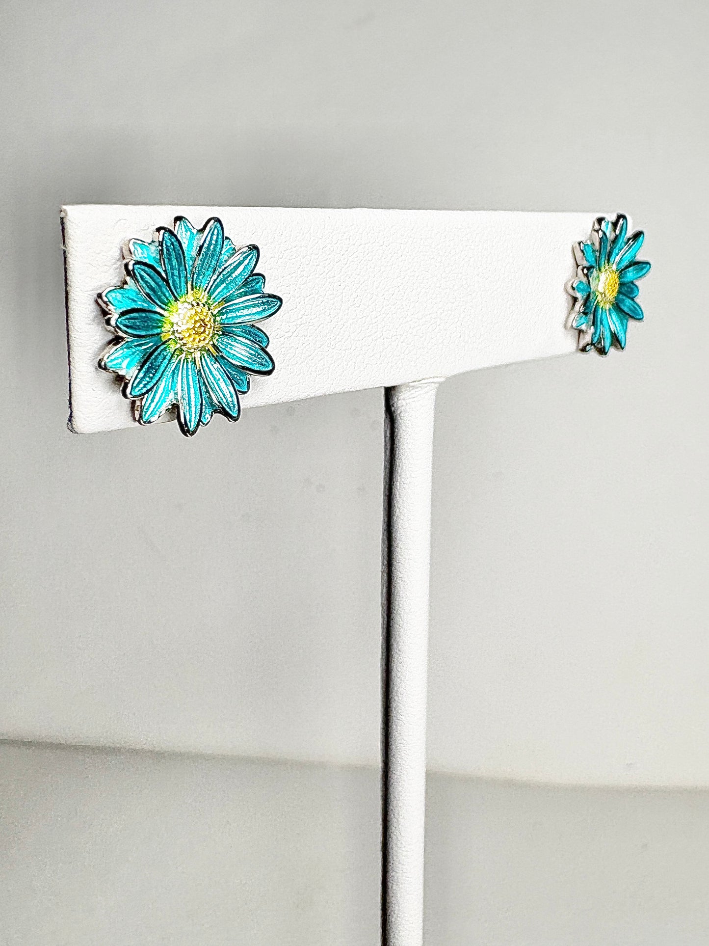 Turquoise Gerbera Post Earrings. Sterling Silver