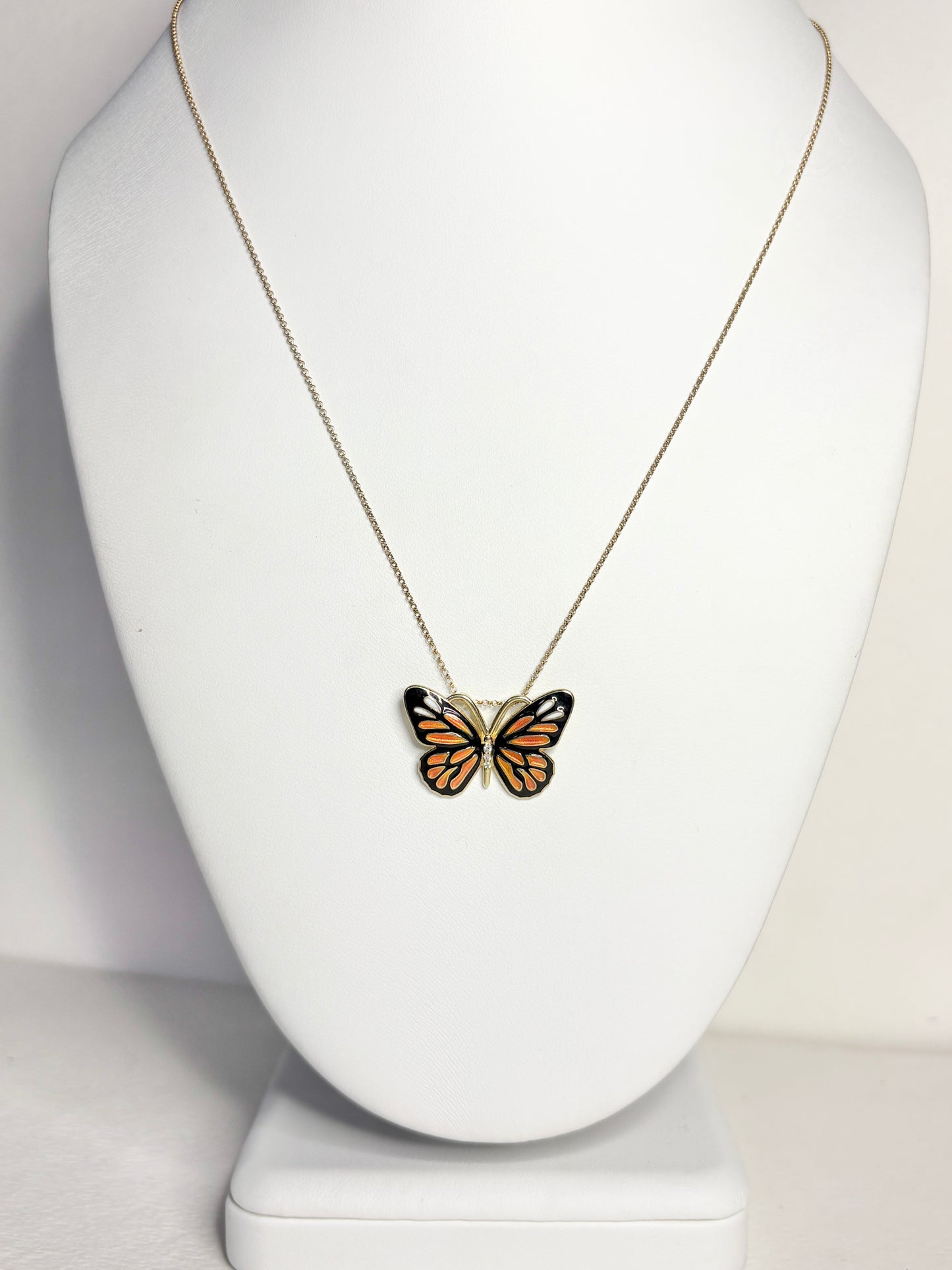 Silver.Gold Plated Monarch Butterfly Pendant. -Diamonds
