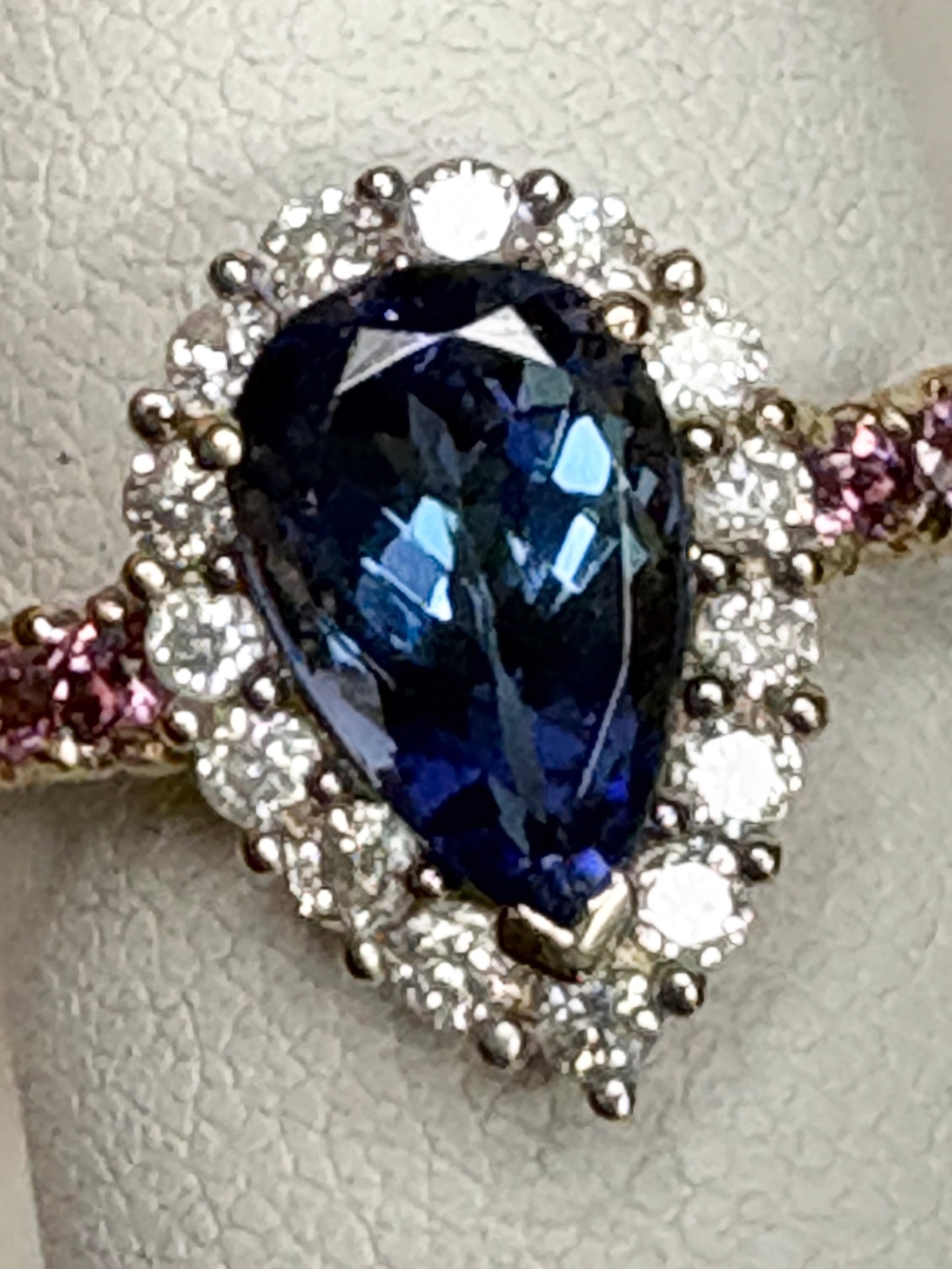 Natural Pear Tanzanite and Diamond Halo Ring Solid 14k Gold Ring size 6.25 - New Life Jewelry