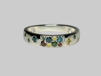 Multi Color Natural Diamond Band Ring in Sterling Silver 1/3ctw  size 7