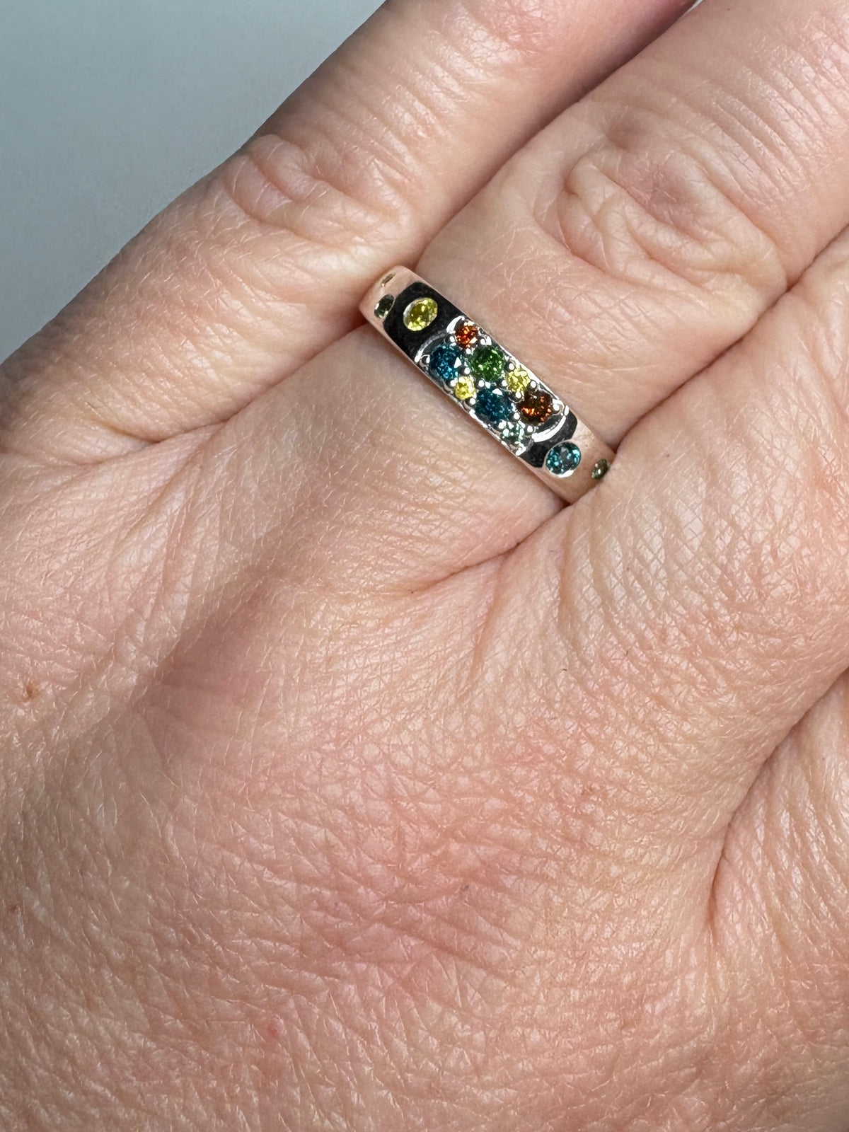 Multi Color Natural Diamond Band Ring in Sterling Silver 1/3ctw  size 7