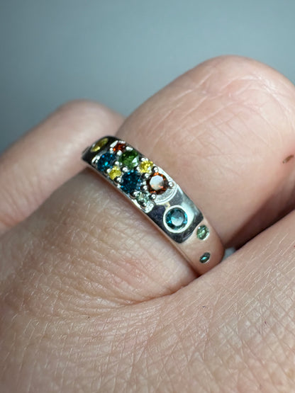 Multi Color Natural Diamond Band Ring in Sterling Silver 1/3ctw  size 7