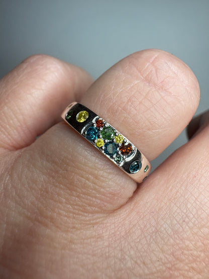 Multi Color Natural Diamond Band Ring in Sterling Silver 1/3ctw  size 7