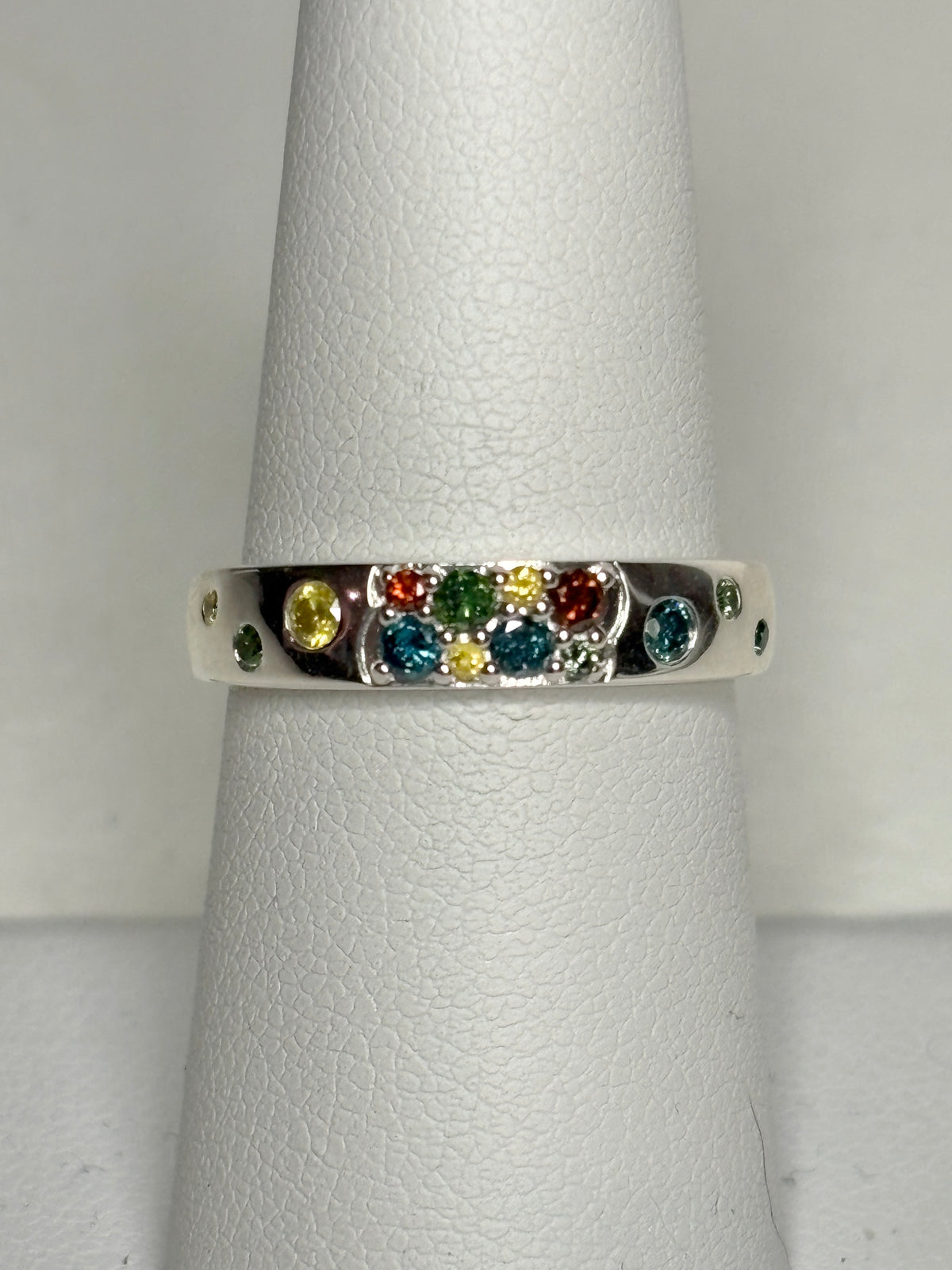 Multi Color Natural Diamond Band Ring in Sterling Silver 1/3ctw  size 7