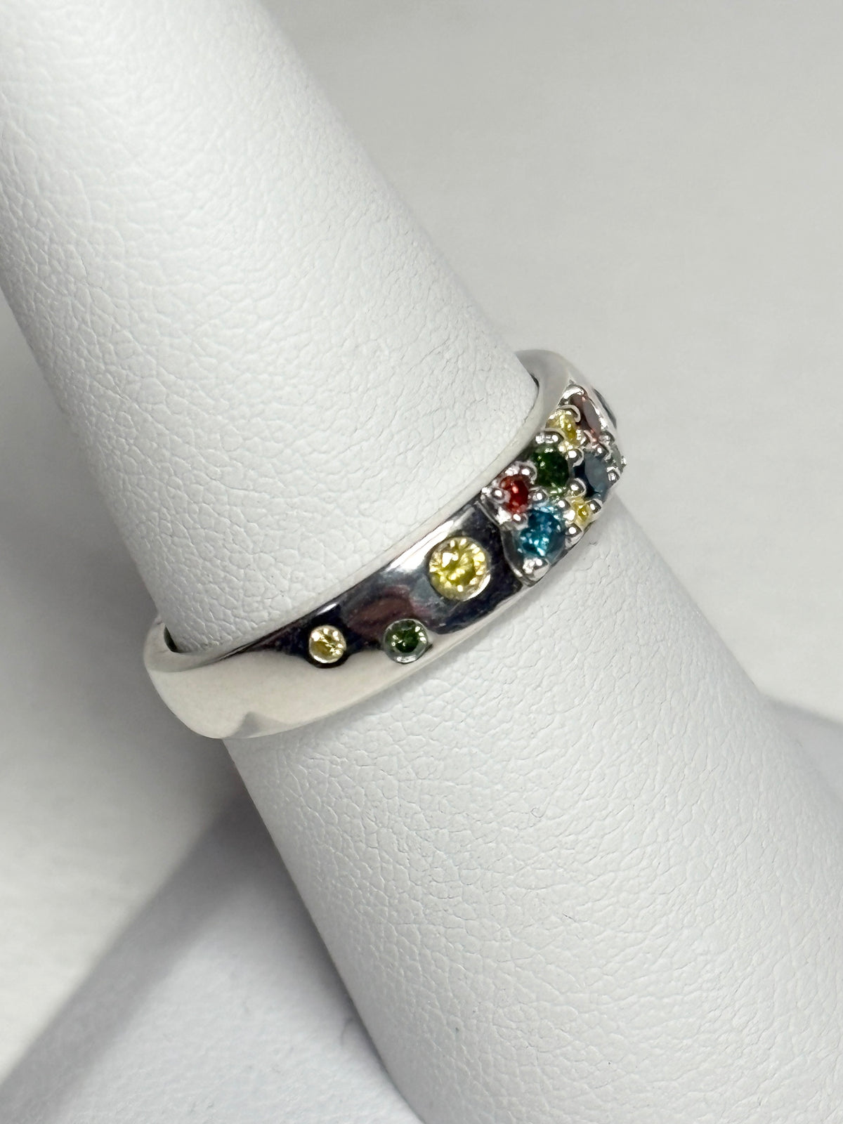 Multi Color Natural Diamond Band Ring in Sterling Silver 1/3ctw  size 7
