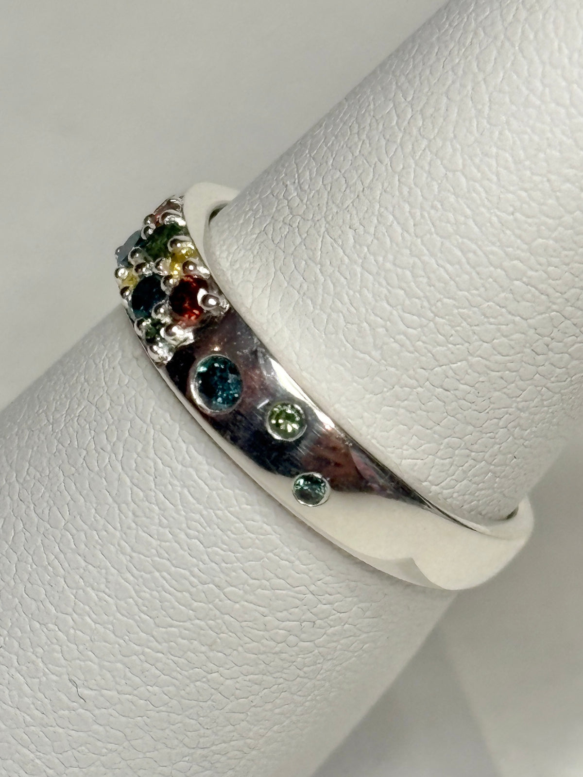 Multi Color Natural Diamond Band Ring in Sterling Silver 1/3ctw  size 7