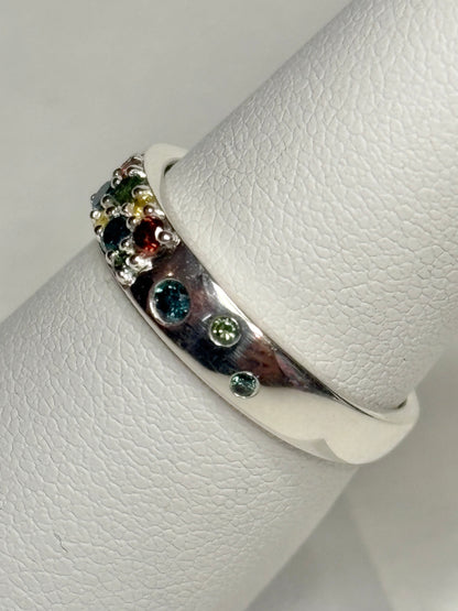 Multi Color Natural Diamond Band Ring in Sterling Silver 1/3ctw  size 7